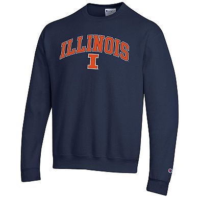 Men's Champion Navy Illinois Fighting Illini Arch Over Logo Pullover Sweatshirt