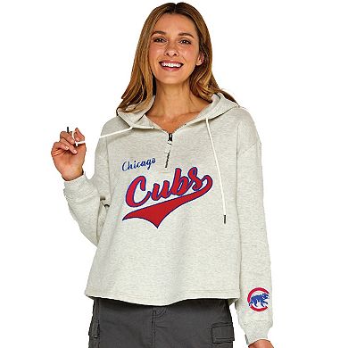 Women's Soft as a Grape Oatmeal Chicago Cubs Fleece Quarter-Zip Hoodie