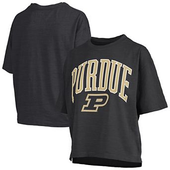 Women's Pressbox Black Purdue Boilermakers Nelson Arch Over Logo Waist Length Oversized Slub T-Shirt