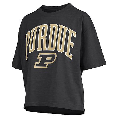 Women's Pressbox Black Purdue Boilermakers Nelson Arch Over Logo Waist Length Oversized Slub T-Shirt