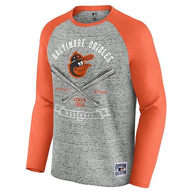 Men's Darius Rucker Collection by Fanatics Heather Gray Baltimore Orioles Raw Edge Raglan Long Sleeve Baseball T-Shirt