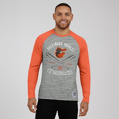 Men's Darius Rucker Collection by Fanatics Heather Gray Baltimore Orioles Raw Edge Raglan Long Sleeve Baseball T-Shirt
