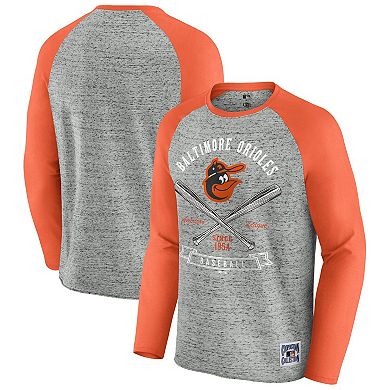 Men's Darius Rucker Collection by Fanatics Heather Gray Baltimore Orioles Raw Edge Raglan Long Sleeve Baseball T-Shirt