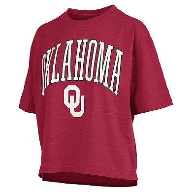 Women's Pressbox Crimson Oklahoma Sooners Nelson Arch Over Logo Waist Length Oversized Slub T-Shirt