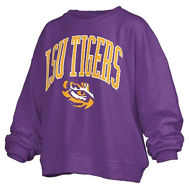 Women's Pressbox Purple LSU Tigers Janise Arch Over Logo Waist Length Oversized Pullover Sweatshirt