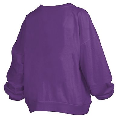 Women's Pressbox Purple LSU Tigers Janise Arch Over Logo Waist Length Oversized Pullover Sweatshirt