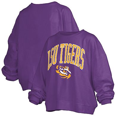 Women's Pressbox Purple LSU Tigers Janise Arch Over Logo Waist Length Oversized Pullover Sweatshirt