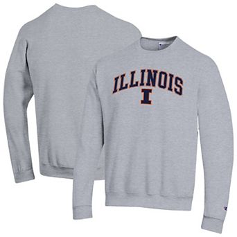 Men's Champion Heather Gray Illinois Fighting Illini Arch Over Logo Pullover Sweatshirt
