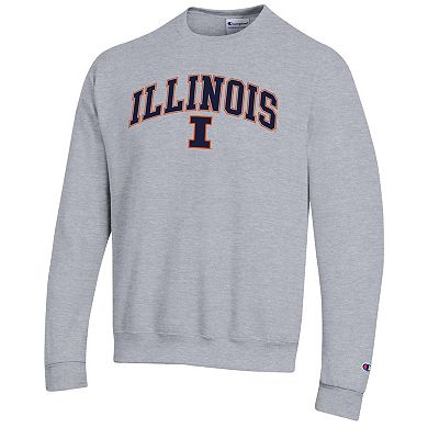 Men's Champion Heather Gray Illinois Fighting Illini Arch Over Logo Pullover Sweatshirt