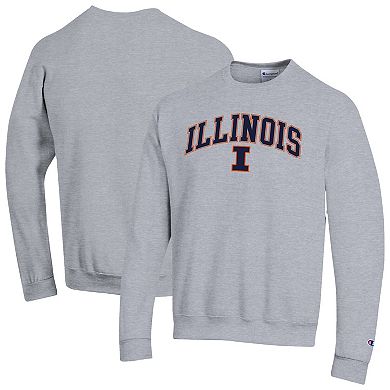 Men's Champion Heather Gray Illinois Fighting Illini Arch Over Logo Pullover Sweatshirt