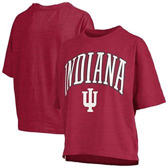 Women's Pressbox Crimson Indiana Hoosiers Nelson Arch Over Logo Waist Length Oversized Slub T-Shirt