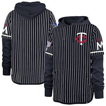 Men's '47 Navy Minnesota Twins Pinstripe Double Header Pullover Hoodie
