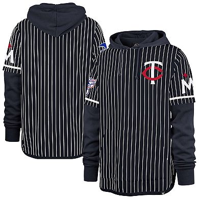 Men's '47 Navy Minnesota Twins Pinstripe Double Header Pullover Hoodie