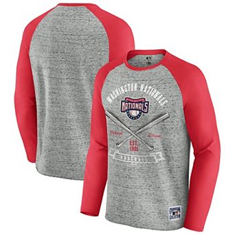 Men's Darius Rucker Collection by Fanatics Heather Gray Washington Nationals Raw Edge Raglan Long Sleeve Baseball T-Shirt
