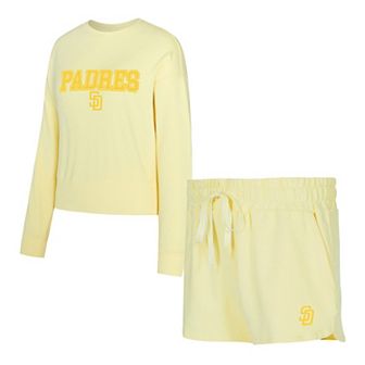 Women's Concepts Sport Yellow San Diego Padres Elevation Tri-Blend Long Sleeve T-Shirt & Shorts Set