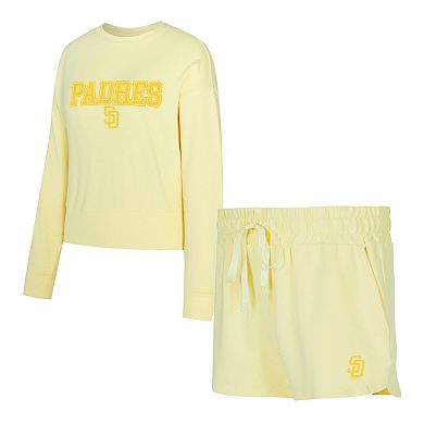 Women's Concepts Sport Yellow San Diego Padres Elevation Tri-Blend Long Sleeve Top & Shorts Set