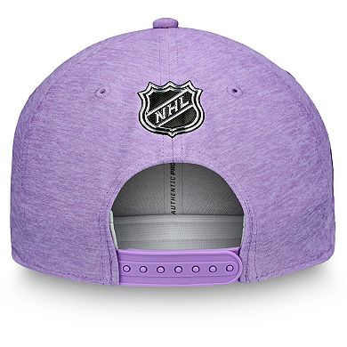 Men's Fanatics Heather Purple Edmonton Oilers 2020 Hockey Fights Cancer Adjustable Hat