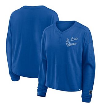 Women's Fanatics Blue St. Louis Blues Oversized All Out Effort Long Sleeve Henley T-Shirt