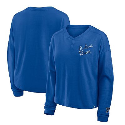 Women's Fanatics Blue St. Louis Blues Oversized All Out Effort Long Sleeve  Henley T-Shirt
