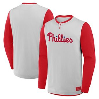 Men's Fanatics Gray/Red Philadelphia Phillies Clubhouse Long Sleeve Henley Shirt