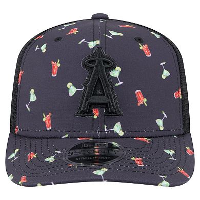 Men's New Era Black Los Angeles Angels Adventure Drinks Pattern 9SEVENTY Stretch-Snap Hat
