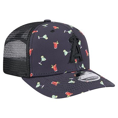Men's New Era Black Los Angeles Angels Adventure Drinks Pattern 9SEVENTY Stretch-Snap Hat