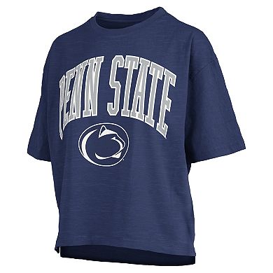 Women's Pressbox Navy Penn State Nittany Lions Nelson Arch Over Logo Waist Length Oversized Slub T-Shirt