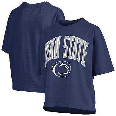 Women's Pressbox Navy Penn State Nittany Lions Nelson Arch Over Logo Waist Length Oversized Slub T-Shirt