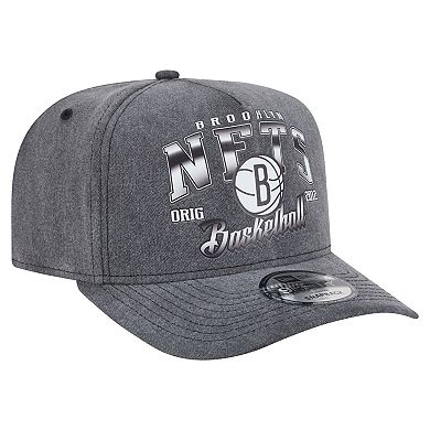 Men's New Era Charcoal Brooklyn Nets Throwback Washed Pre-Curved 9FIFTY Snapback Hat