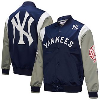 Men's Mitchell & Ness Navy/Gray New York Yankees Cooperstown Collection Team Origins Satin Full-Snap Jacket