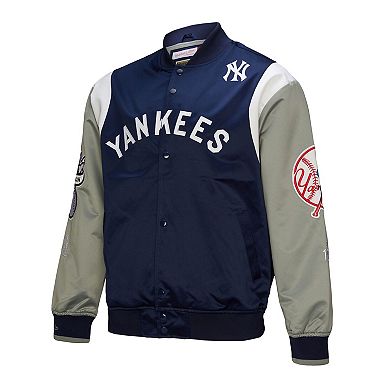 Men's Mitchell & Ness Navy/Gray New York Yankees Cooperstown Collection Team Origins Satin Full-Snap Jacket