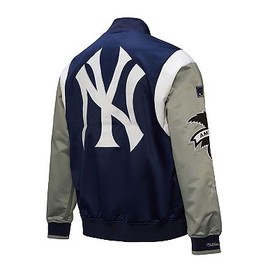 Men's Mitchell & Ness Navy/Gray New York Yankees Cooperstown Collection Team Origins Satin Full-Snap Jacket