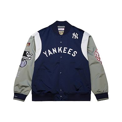 Men's Mitchell & Ness Navy/Gray New York Yankees Cooperstown Collection Team Origins Satin Full-Snap Jacket