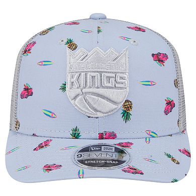 Men's New Era Light Blue/Gray Sacramento Kings Adventure Aloha Pattern 9SEVENTY Stretch-Snap Hat