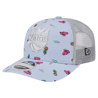 Men's New Era Light Blue/Gray Sacramento Kings Adventure Aloha Pattern 9SEVENTY Stretch-Snap Hat