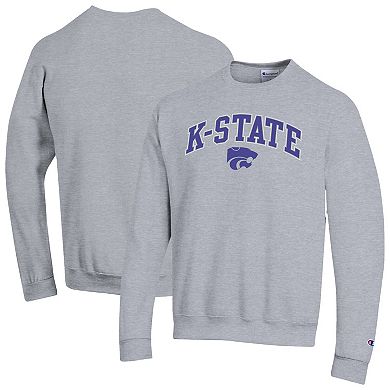 Men's Champion Heather Gray Kansas State Wildcats Arch Over Logo Pullover Sweatshirt