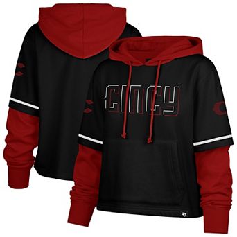 Women's '47 Black Cincinnati Reds City Connect Shortstop Cropped Pullover Hoodie