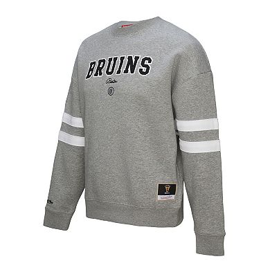 Women's Mitchell & Ness Heather Gray Boston Bruins Logo Lightweight Pullover Sweatshirt