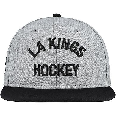 Men's Fanatics Heather Gray/Black Los Angeles Kings Elements Flat Brim Leather Strapback Hat