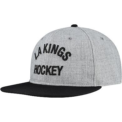 Men's Fanatics Heather Gray/Black Los Angeles Kings Elements Flat Brim Leather Strapback Hat