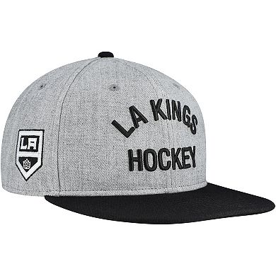 Men's Fanatics Heather Gray/Black Los Angeles Kings Elements Flat Brim Leather Strapback Hat