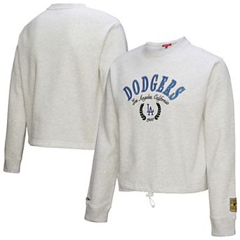 Women's Mitchell & Ness Heather Gray Los Angeles Dodgers Cropped Toggle Pullover Sweatshirt