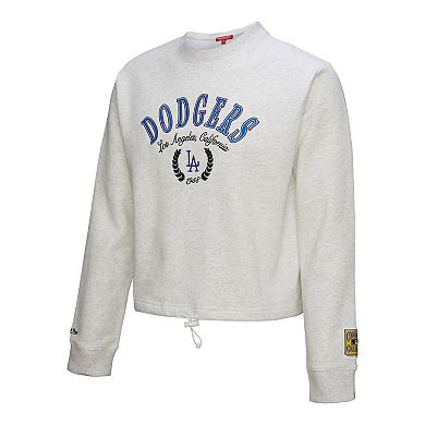 Women's Mitchell & Ness Heather Gray Los Angeles Dodgers Cropped Toggle Pullover Sweatshirt