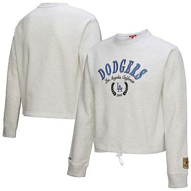 Women's Mitchell & Ness Heather Gray Los Angeles Dodgers Cropped Toggle Pullover Sweatshirt