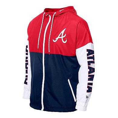 Men's New Era Navy/Red Atlanta Braves Color Block Full-Zip Hoodie Windbreaker