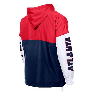 Men's New Era Navy/Red Atlanta Braves Color Block Full-Zip Hoodie Windbreaker