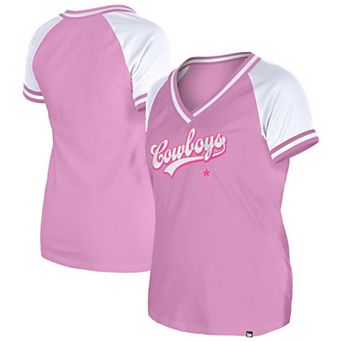 Women's New Era Pink Dallas Cowboys Color Multiplier Raglan V-Neck T-Shirt