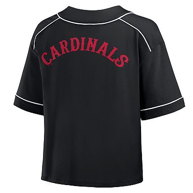 Women's Fanatics Black St. Louis Cardinals Oversized Champ Game Cropped V-Neck T-Shirt