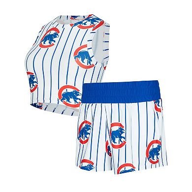 Women's Concepts Sport White Chicago Cubs Pinstripe Record Tank & Short Set