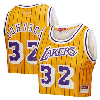 Women's Mitchell & Ness x DANNIJO Magic Johnson Yellow Los Angeles Lakers Fashion Cropped Basketball Jersey